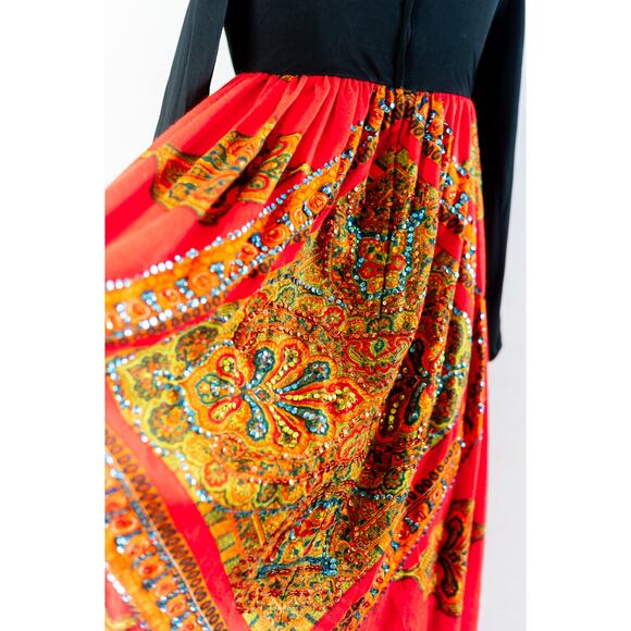 Vintage 70s Amazing Bohemian Groovy Empire Waist Hostess Dress, Saks 5th Ave. S - Picture 6 of 15